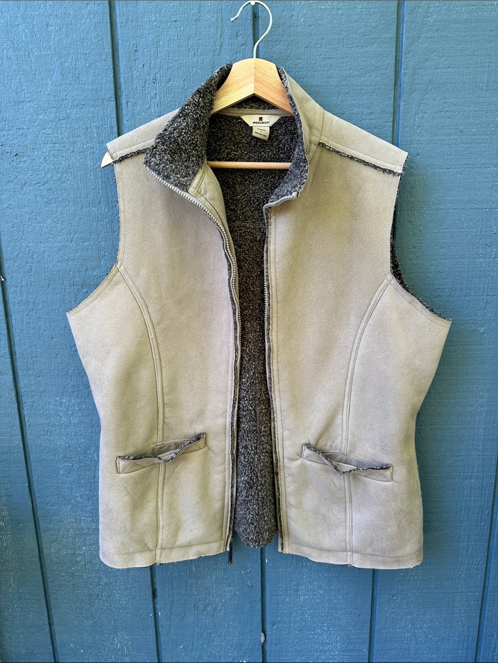 Woolrich Taupe Suede-Look Sherpa Vest